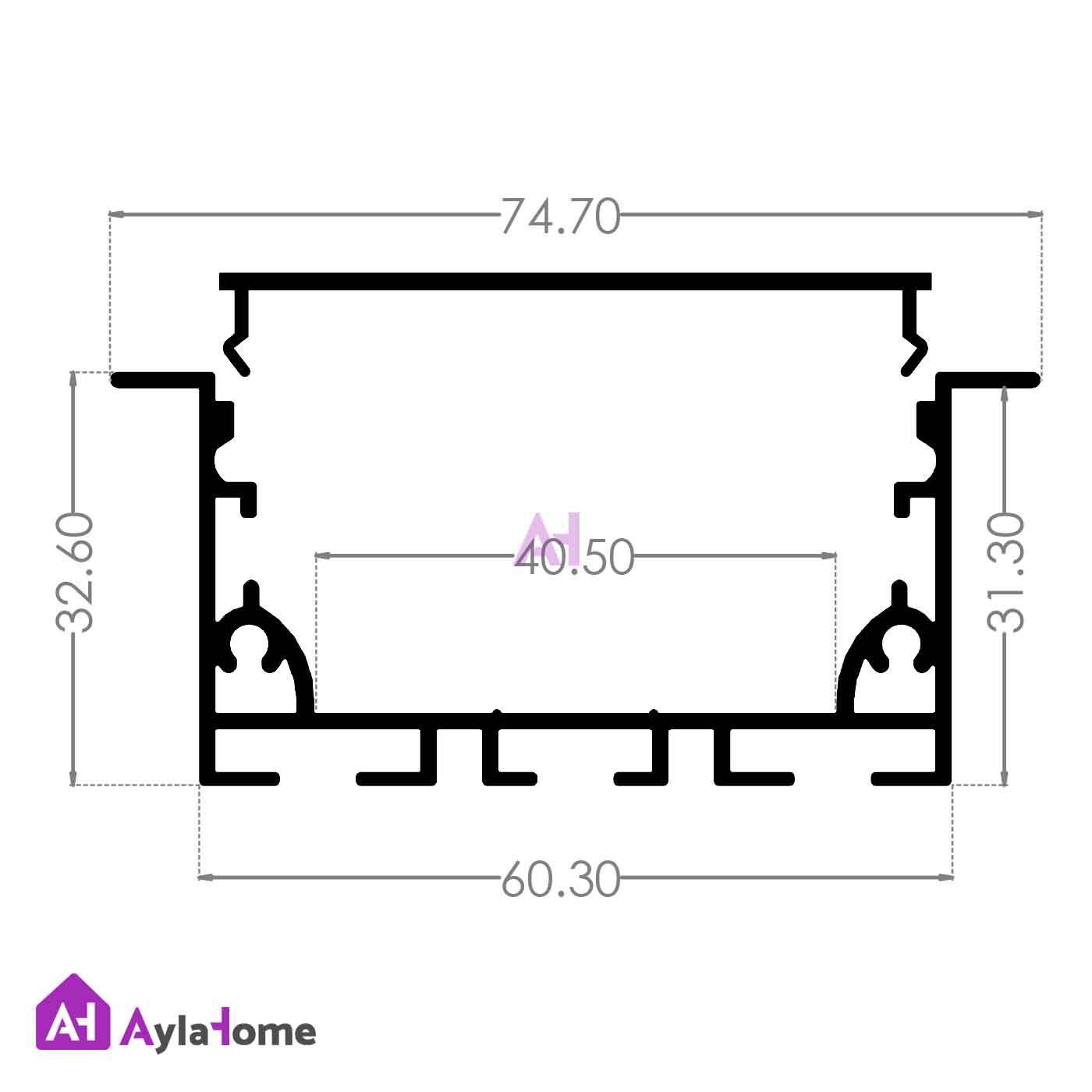 پروفیل نور خطی آلومینیومی 5 سانتی لبه دار کد L51B مشکی (شاخه 3 متری)