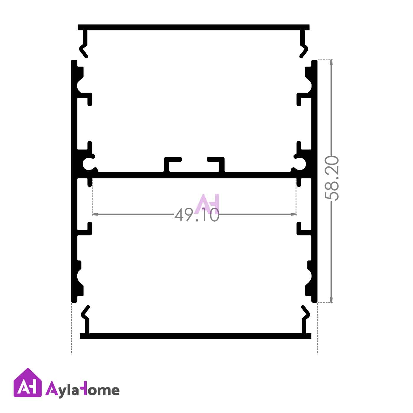 پروفیل نور خطی آلومینیومی دو طرفه 58 میل کد L58B مشکی (شاخه 3 متری)