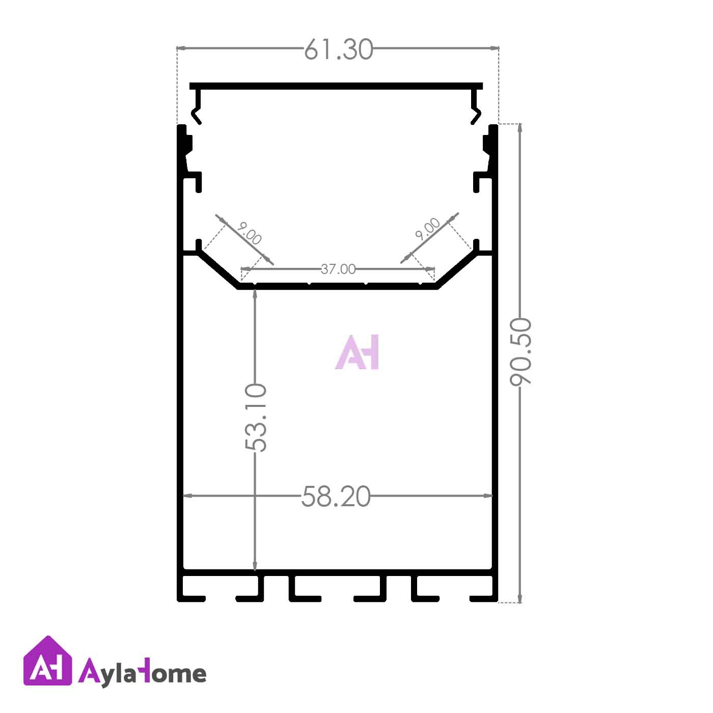 پروفیل نور خطی آلومینیومی 60 × 90 کد L69W سفید (شاخه 3 متری)