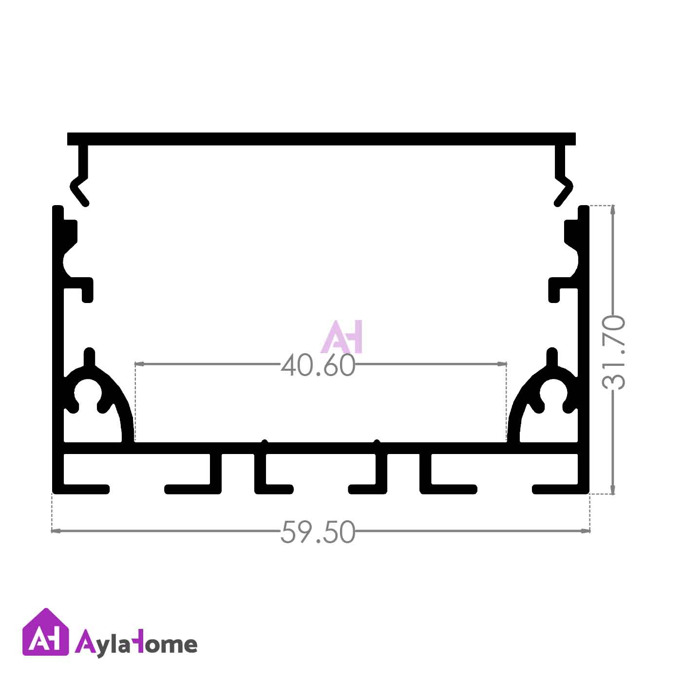 پروفیل نور خطی آلومینیومی 5 سانتی بدون لبه کد L50B مشکی (شاخه 3 متری)